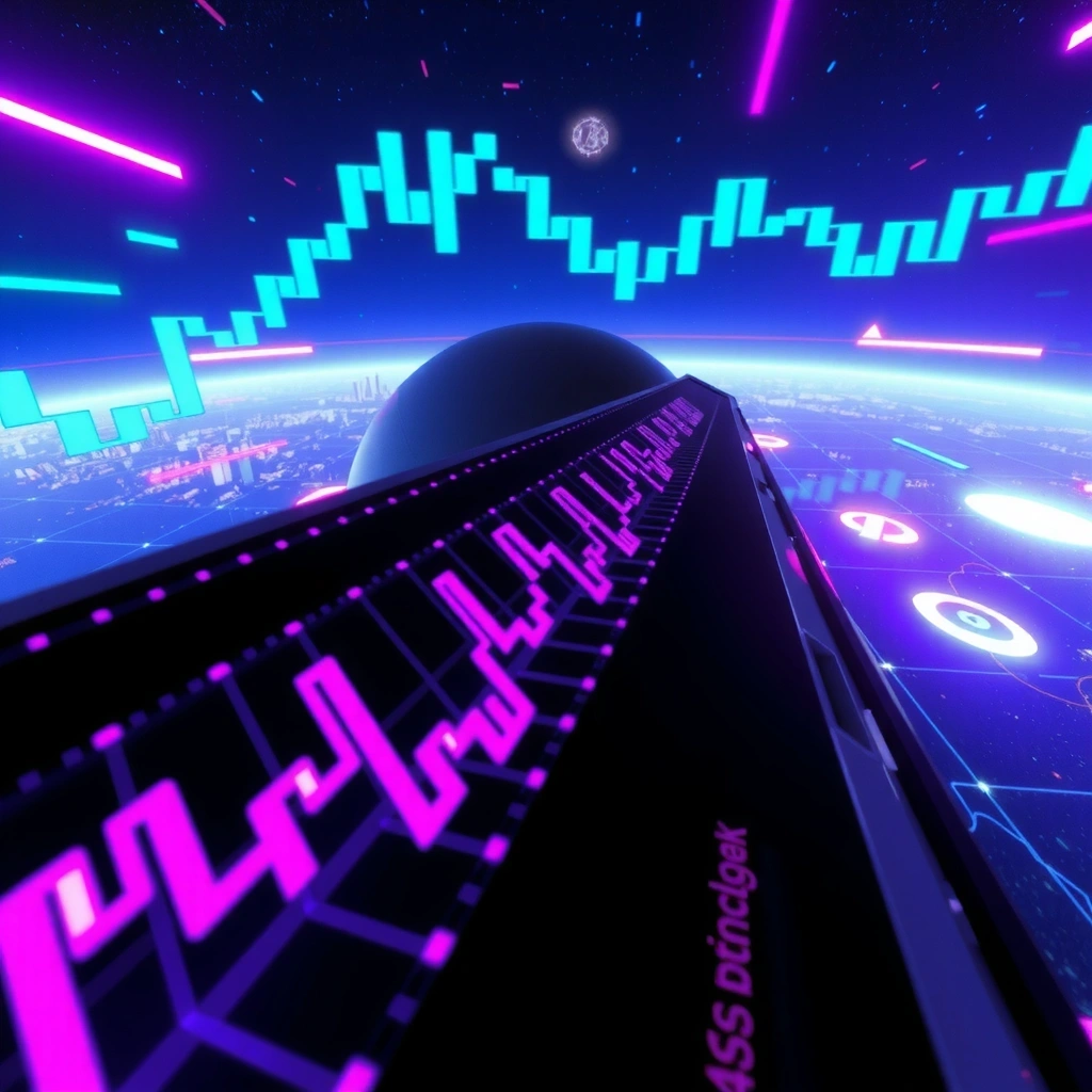 Fondo espacial pixelado con elementos de trading